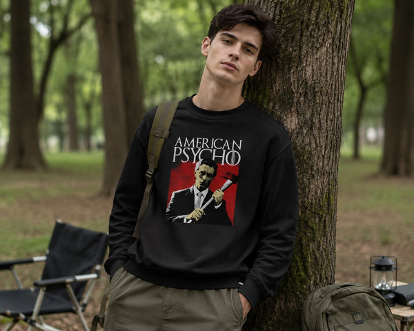 American Psycho Sweatshirt Patrick Bateman Holding Axe Shirt Psycho Movie Crewneck