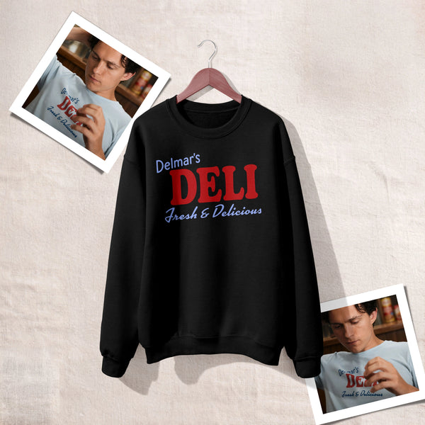 Spider Delmar Deli Sweatshirt Superhero Local Queens Crewneck Peter Spider Movie Wear