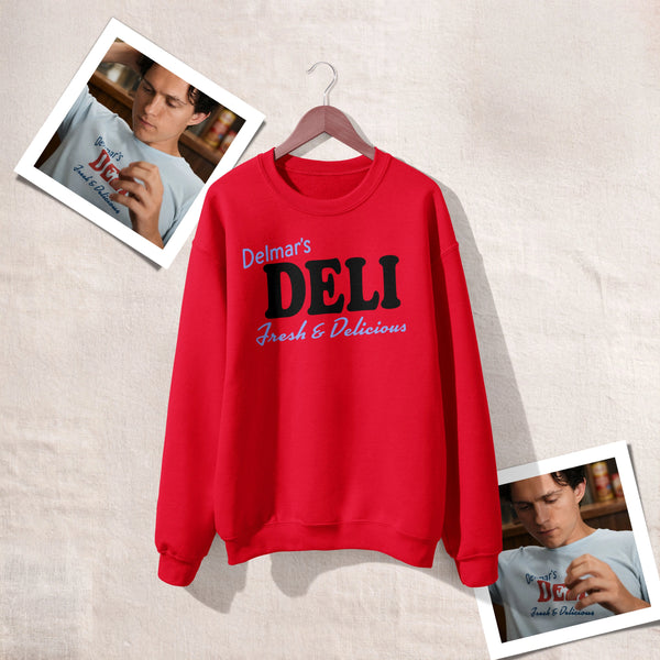 Spider Delmar Deli Sweatshirt Superhero Local Queens Crewneck Peter Spider Movie Wear