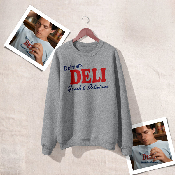 Spider Delmar Deli Sweatshirt Superhero Local Queens Crewneck Peter Spider Movie Wear