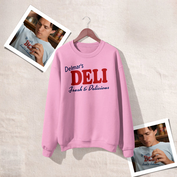 Spider Delmar Deli Sweatshirt Superhero Local Queens Crewneck Peter Spider Movie Wear