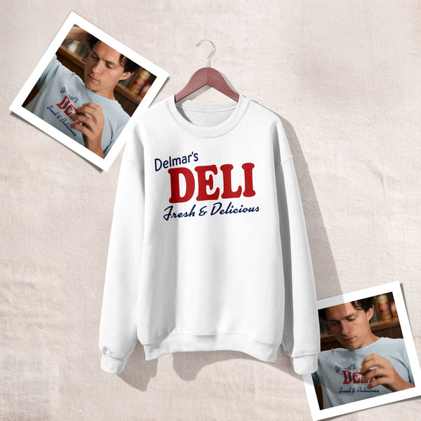 Spider Delmar Deli Sweatshirt Superhero Local Queens Crewneck Peter Spider Movie Wear