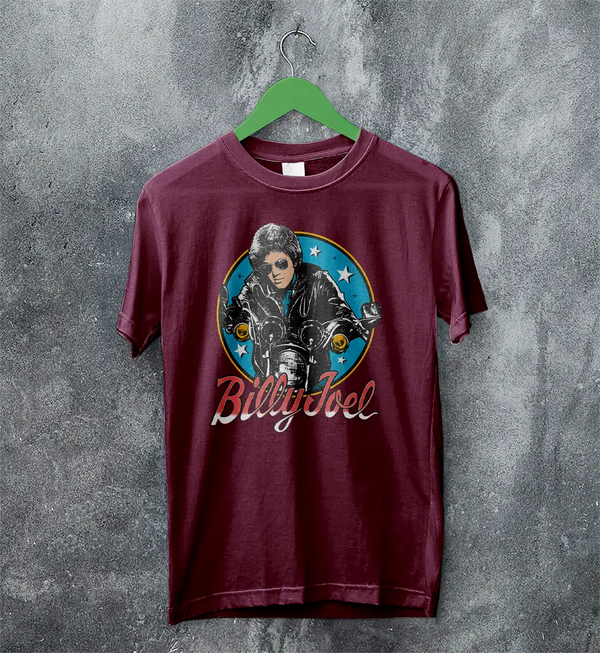 Billy Joel Retro Biker T-Shirt 80s Rock Legend Tee Motorcycle Billy Joel Shirt