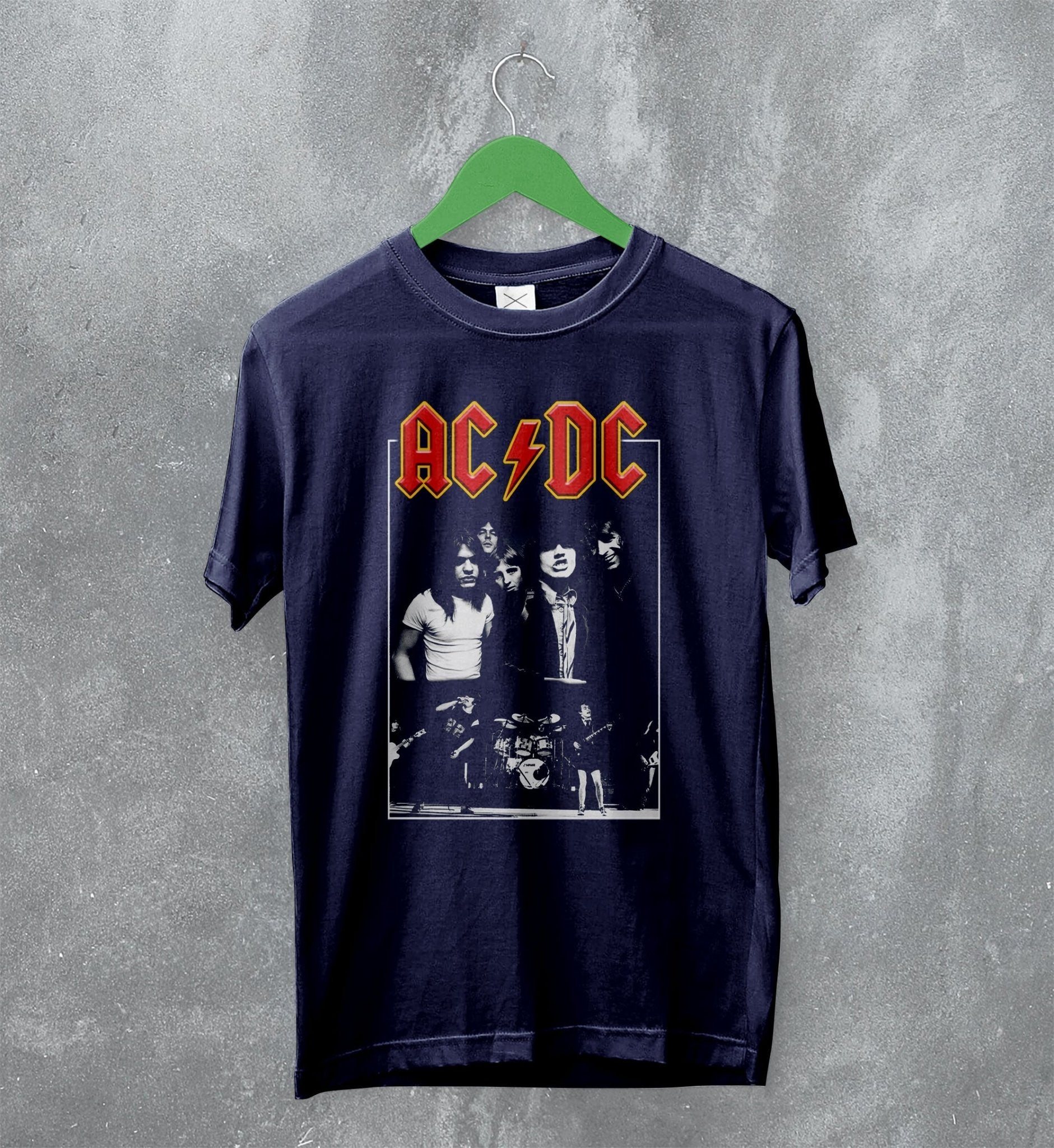 acdc dress shirt ACDC Rock Band Logo Mens Black Printed Long Sleeve Button Up Shirt Size L New