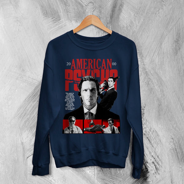 American Psycho 2000s Sweatshirt Vintage Patrick Bateman Shirt Psycho Movie Crewneck - Navy Blue - WorldWideShirt