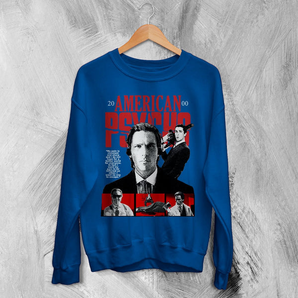 American Psycho 2000s Sweatshirt Vintage Patrick Bateman Shirt Psycho Movie Crewneck - Royal Blue - WorldWideShirt