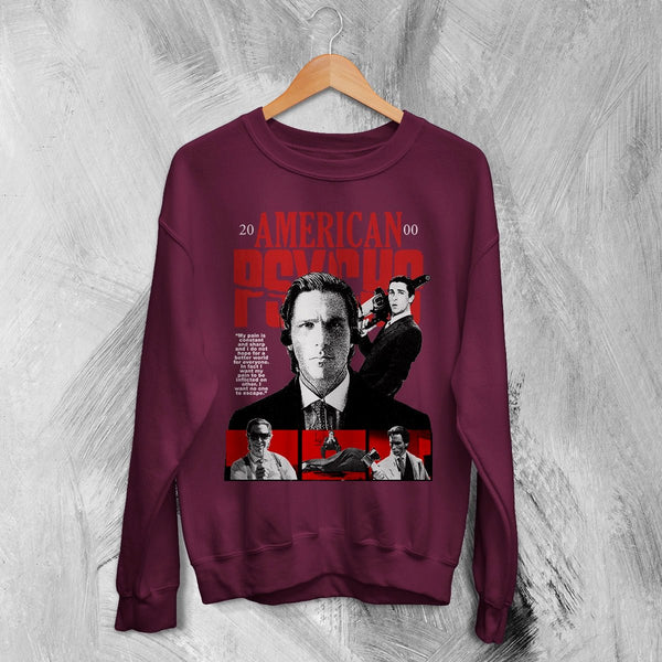 American Psycho 2000s Sweatshirt Vintage Patrick Bateman Shirt Psycho Movie Crewneck - Red Maroon - WorldWideShirt