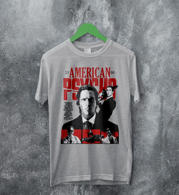American Psycho 2000s T-Shirt Vintage Patrick Bateman Shirt Psycho Movie Tee - Sport Grey - WorldWideShirt