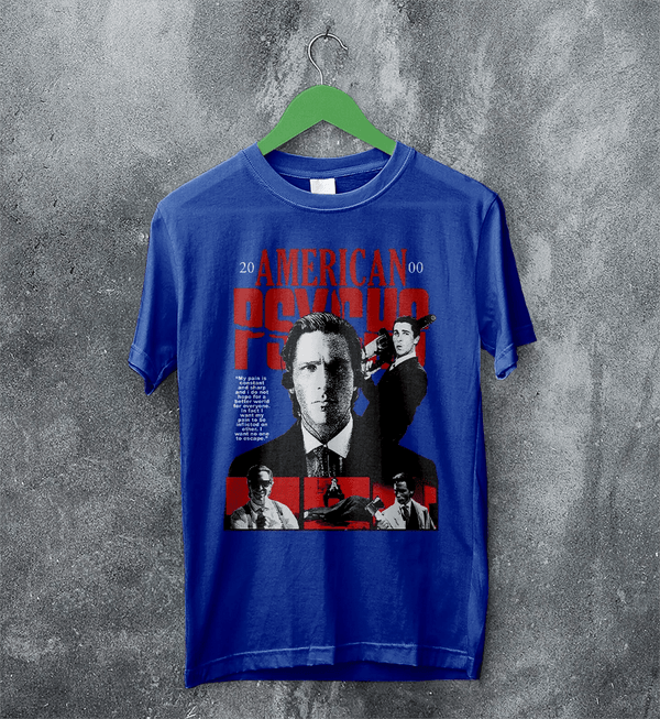 American Psycho 2000s T-Shirt Vintage Patrick Bateman Shirt Psycho Movie Tee - Royal Blue - WorldWideShirt