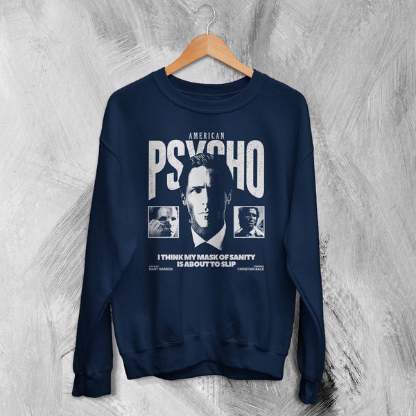 American Psycho Sanity Sweatshirt Movie Patrick Bateman Shirt Mask of Sanity Crewneck - Navy Blue - WorldWideShirt
