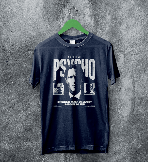 American Psycho Sanity T-Shirt Movie Patrick Bateman Shirt Mask of Sanity Tee - Navy Blue - WorldWideShirt