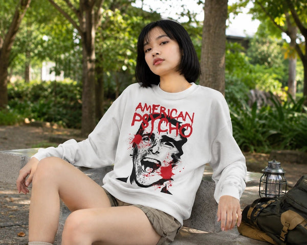 American Psycho Sweatshirt Patrick Bateman Psychopathic Ego Shirt Psycho Movie Crewneck - White - WorldWideShirt