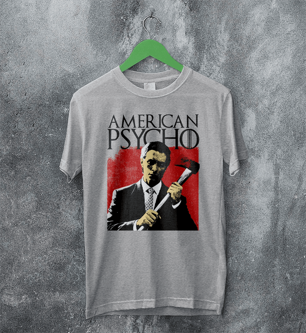 American Psycho T-Shirt Patrick Bateman Holding Axe Shirt Psycho Movie Tee - Sport Grey - WorldWideShirt