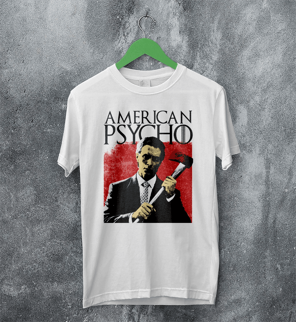 American Psycho T-Shirt Patrick Bateman Holding Axe Shirt Psycho Movie Tee - White - WorldWideShirt