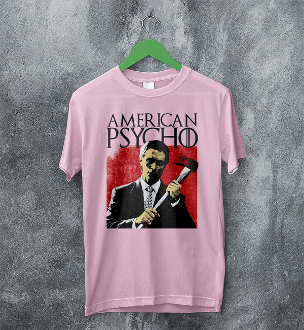 American Psycho T-Shirt Patrick Bateman Holding Axe Shirt Psycho Movie Tee - Light Pink - WorldWideShirt