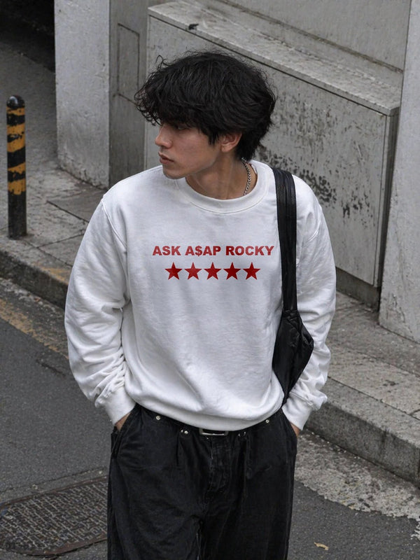 Asap Rocky Sweatshirt Flacko Ask ASAP Rocky Shirt Star Hiphop Rap Crewneck - White - WorldWideShirt