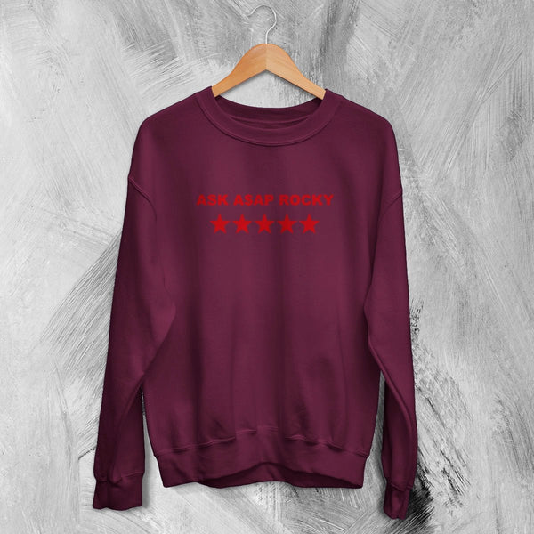 Asap Rocky Sweatshirt Flacko Ask ASAP Rocky Shirt Star Hiphop Rap Crewneck - Red Maroon - WorldWideShirt