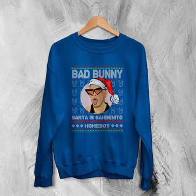 Bad Bunny Ugly Christmas Sweatshirt Sanbenito Homeboy Bad Bunny Sweater Rap Streetwear - WorldWideShirt