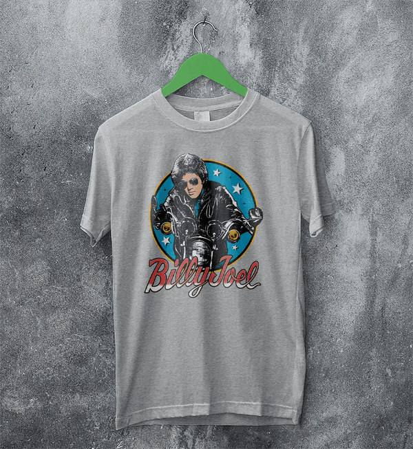 Billy Joel Retro Biker T-Shirt 80s Rock Legend Tee Motorcycle Billy Joel Shirt - Sport Grey - WorldWideShirt