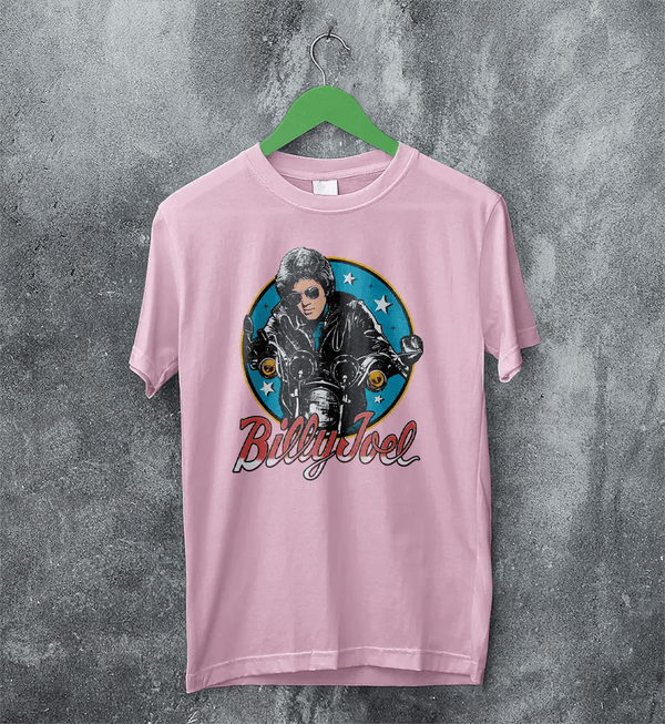 Billy Joel Retro Biker T-Shirt 80s Rock Legend Tee Motorcycle Billy Joel Shirt - Light Pink - WorldWideShirt