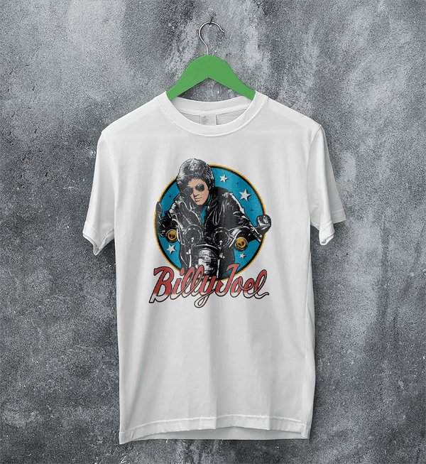 Billy Joel Retro Biker T-Shirt 80s Rock Legend Tee Motorcycle Billy Joel Shirt - White - WorldWideShirt