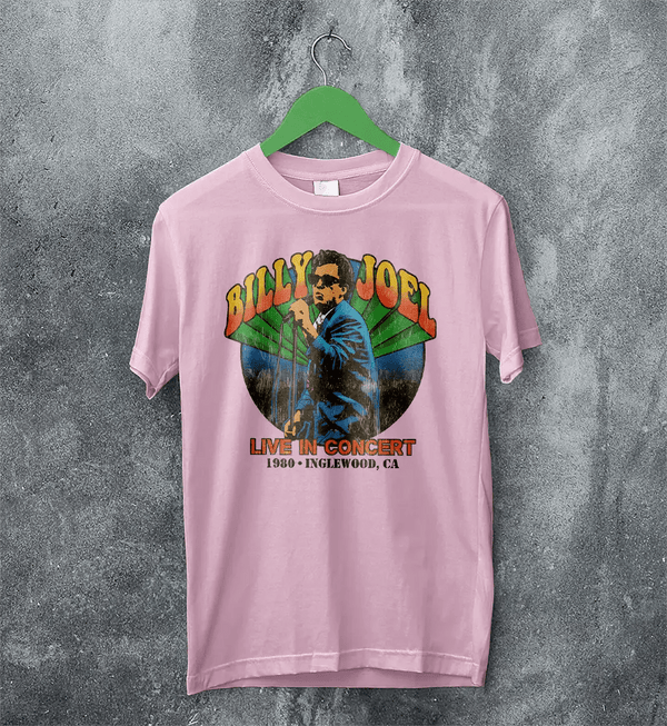 Billy Joel Tour T-Shirt Live in Concert Billy Joel Shirt Inglewood 1980 Merch - Light Pink - WorldWideShirt