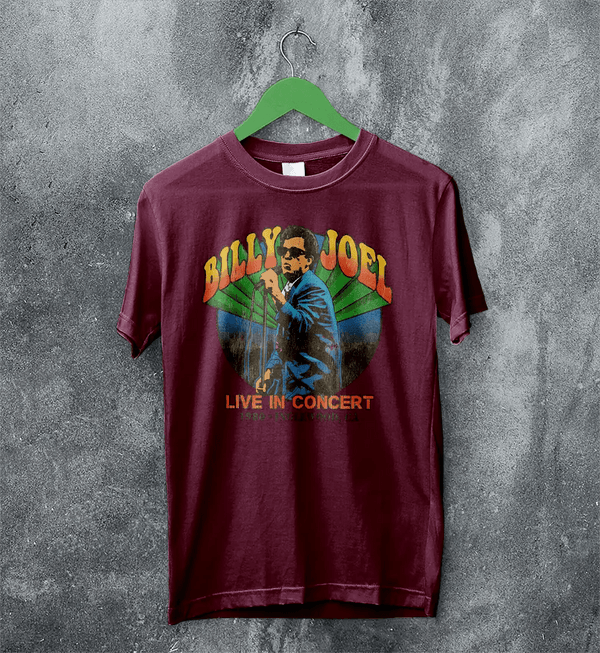 Billy Joel Tour T-Shirt Live in Concert Billy Joel Shirt Inglewood 1980 Merch - Red Maroon - WorldWideShirt