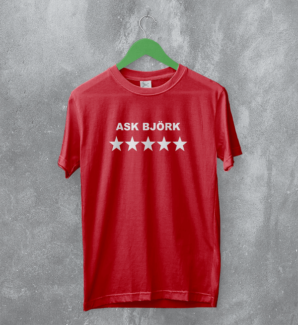 Bjork TShirt Ask Bjork Greatest Hits Graphic Shirt Pop Star Bjork Tee - Red - WorldWideShirt