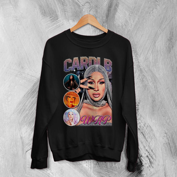Cardi B Bootleg Sweatshirt Rap Cardi B Shirt Retro Rapper Style Crewneck Music Streetwear - Black - WorldWideShirt