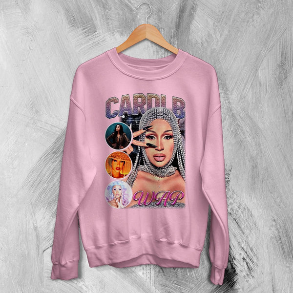 Cardi B Bootleg Sweatshirt Rap Cardi B Shirt Retro Rapper Style Crewneck Music Streetwear - Light Pink - WorldWideShirt