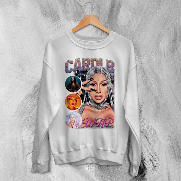 Cardi B Bootleg Sweatshirt Rap Cardi B Shirt Retro Rapper Style Crewneck Music Streetwear - White - WorldWideShirt
