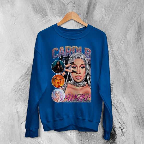 Cardi B Bootleg Sweatshirt Rap Cardi B Shirt Retro Rapper Style Crewneck Music Streetwear - Royal Blue - WorldWideShirt