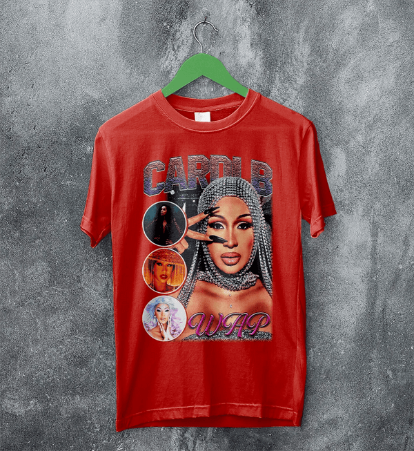 Cardi B Bootleg T-Shirt Rap Cardi B Shirt Retro Rapper Style Tee Music Streetwear - Red - WorldWideShirt