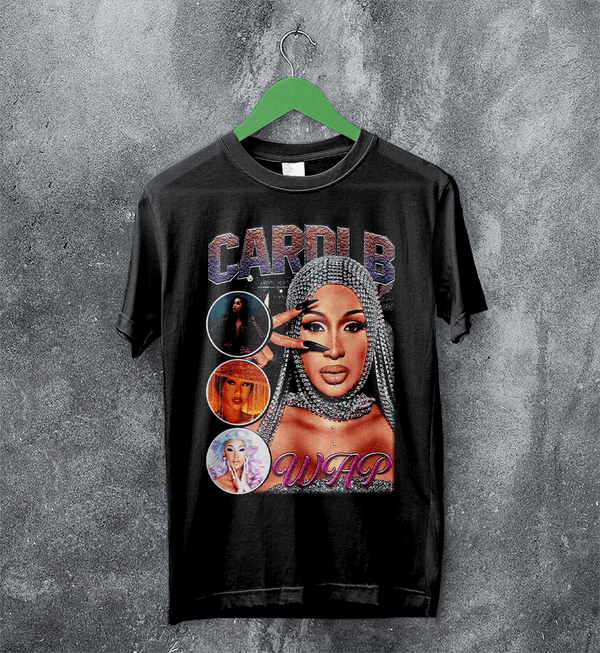 Cardi B Bootleg T-Shirt Rap Cardi B Shirt Retro Rapper Style Tee Music Streetwear - Black - WorldWideShirt