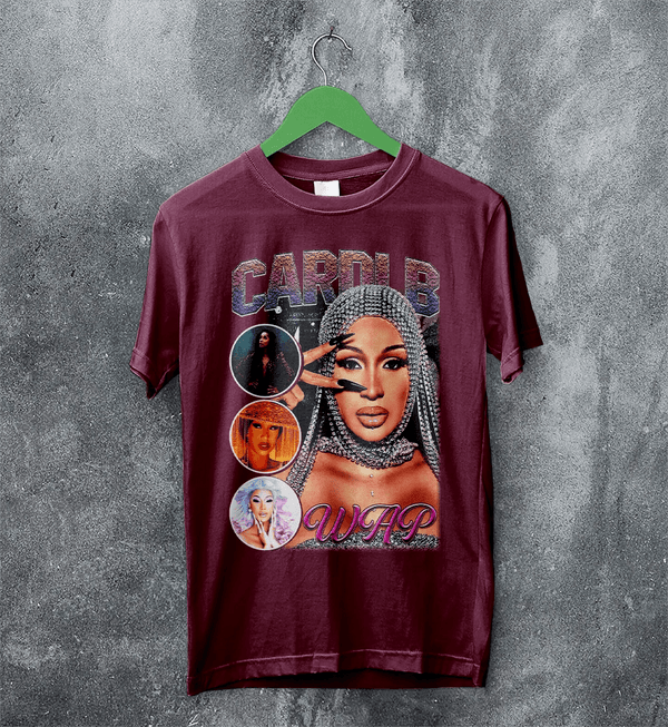 Cardi B Bootleg T-Shirt Rap Cardi B Shirt Retro Rapper Style Tee Music Streetwear - Red Maroon - WorldWideShirt