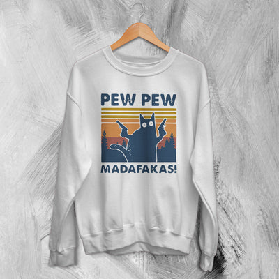 Cat Sweatshirt Pew Pew Madafaka Sweater Cat Animal Lover Gift - WorldWideShirt