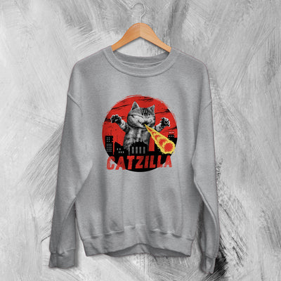 Catzilla Sweatshirt Cat Sweater Japan Cool Cat Lover Gift Godzilla Fan - WorldWideShirt