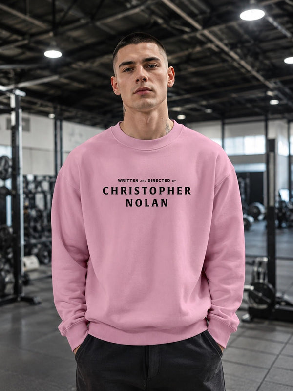 Christopher Nolan Credit Sweatshirt Directed By Christopher Nolan Shirt The Odyssey Crewneck - Light Pink - WorldWideShirt