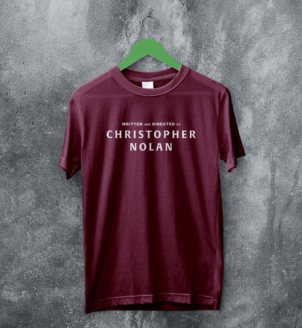 Christopher Nolan Credit T-Shirt Directed By Christopher Nolan Shirt The Odyssey Tee - Red Maroon - WorldWideShirt