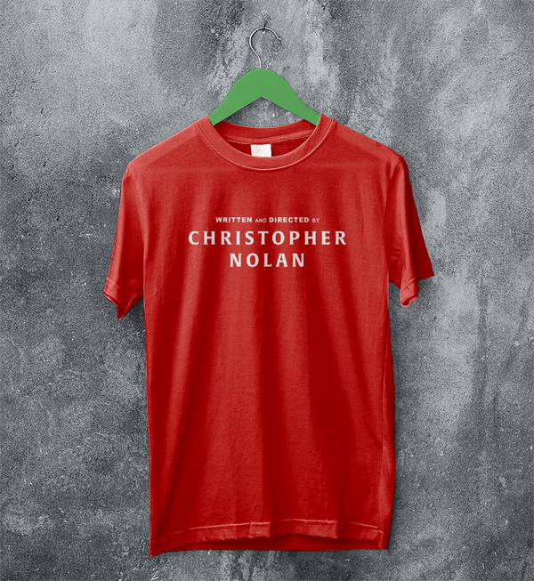 Christopher Nolan Credit T-Shirt Directed By Christopher Nolan Shirt The Odyssey Tee - Red - WorldWideShirt