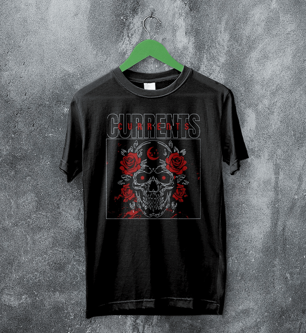 Currents T-Shirt Metalcore Currents Band Shirt Punk Skull Rose Tee - Black - WorldWideShirt