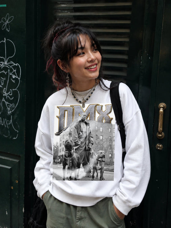 DMX Sweatshirt Rapper DMX Dog Shirt NYC Rap Legend Music Crewneck - White - WorldWideShirt