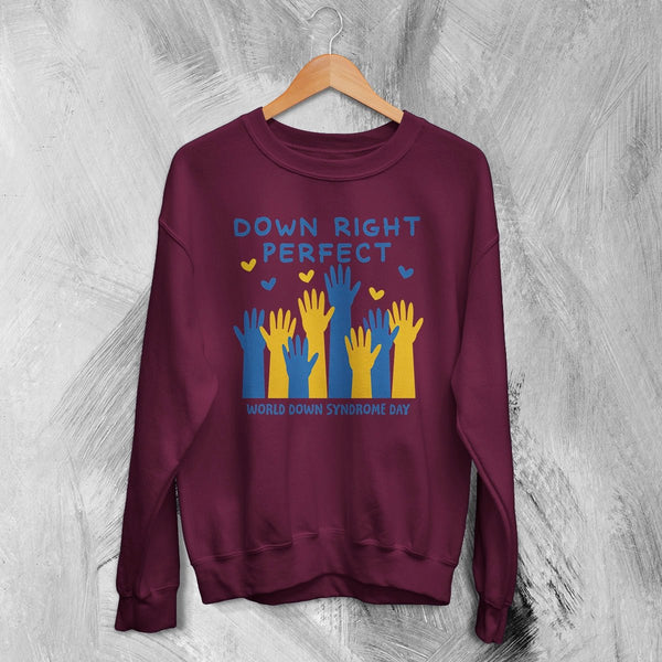 Down Right Perfect Sweatshirt World Down Syndrome Day Shirt Down Syndrome Crewneck - Red Maroon - WorldWideShirt