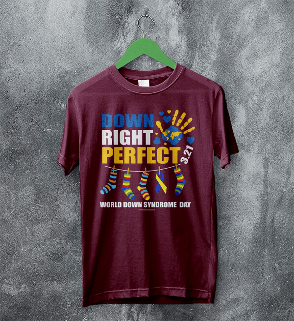 Down Right T-shirt World Down Syndrome Day Shirt Down Syndrome Tee - Red Maroon - WorldWideShirt