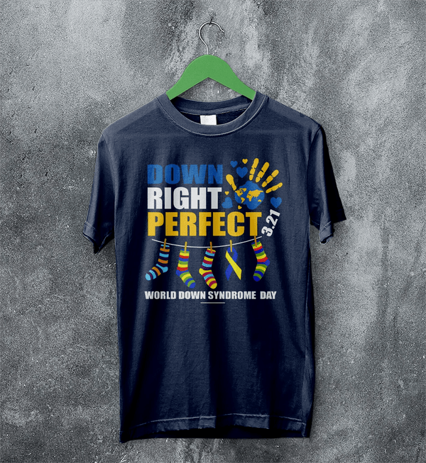 Down Right T-shirt World Down Syndrome Day Shirt Down Syndrome Tee - Navy Blue - WorldWideShirt