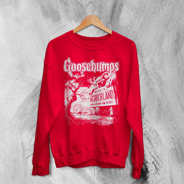Goosebumps Land Sweatshirt HorrorLand Goosebumps Shirt Horror Movie Crewneck - Red - WorldWideShirt