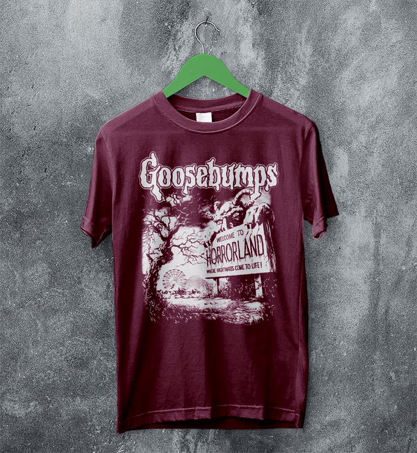 Goosebumps Land T-Shirt HorrorLand Goosebumps Shirt Horror Movie Tee - Red Maroon - WorldWideShirt