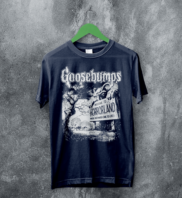 Goosebumps Land T-Shirt HorrorLand Goosebumps Shirt Horror Movie Tee - Navy Blue - WorldWideShirt