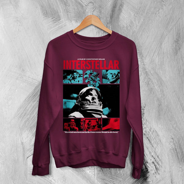 Interstellar Astronaut Sweatshirt Christopher Nolan Interstellar Shirt Space Movie Crewneck - Red Maroon - WorldWideShirt