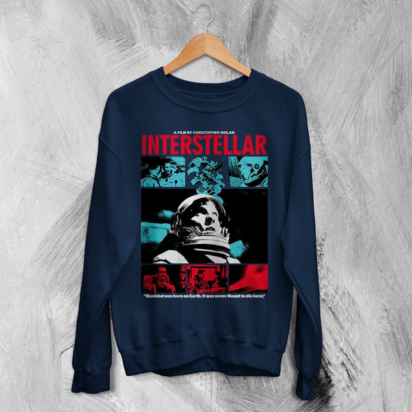 Interstellar Astronaut Sweatshirt Christopher Nolan Interstellar Shirt Space Movie Crewneck - Navy Blue - WorldWideShirt
